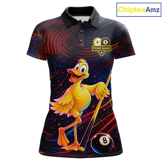 Funny Neon Duck 8 Ball & 9 Ball Billiard Shirt For Women Custom Pool Team Jersey Polo & 1/4 Zip TDM7836