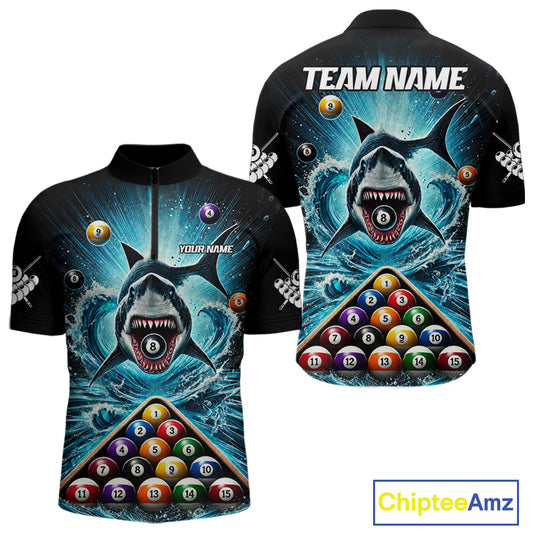 Personalized Blue 8 Ball Pool And Shark Billiard Shirts For Men Custom Team League Billiard Jersey TDM2970