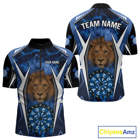 Blue Camo Dartboard Lion Dart Shirts For Men Custom Polo & Quarter Zip Team Darts Jerseys TDM3980