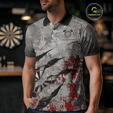 Load image into Gallery viewer, Custom Red And Grey Grunge Darts Shirt For Men, Personalized Darts Jersey Team Polo & 1/4 Zip TDM4995