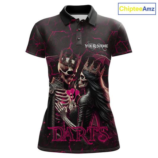 Personalized Skeleton Couple And Roses Gothic Darts Shirt For Women Custom Dart Jersey Outfit|Pink TDM7847