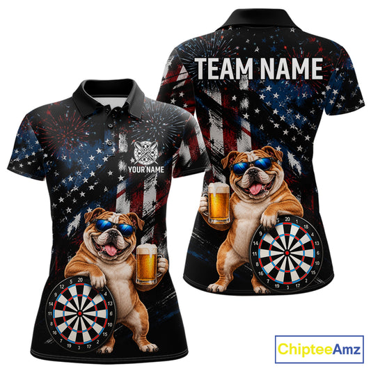 Funny Bulldog Grunge American Flag Darts Shirt For Women Custom Darts Jersey Team Polo & 1/4 Zip TDM7852