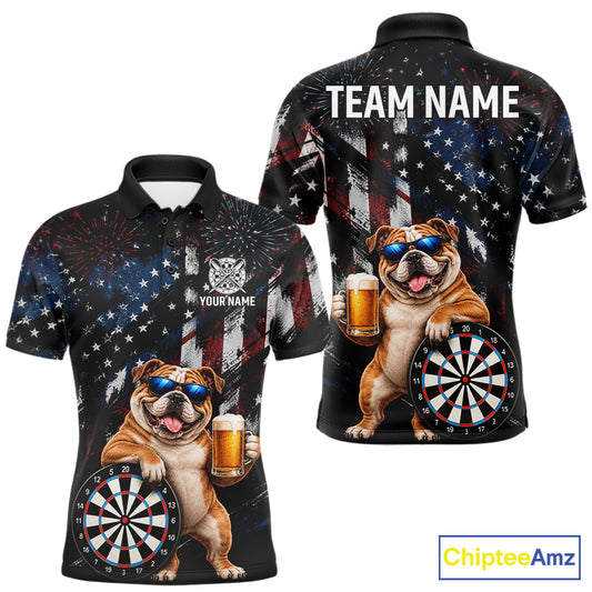 Funny Bulldog Grunge American Flag Darts Shirt For Men Custom Darts Jersey Team Polo & 1/4 Zip TDM7852