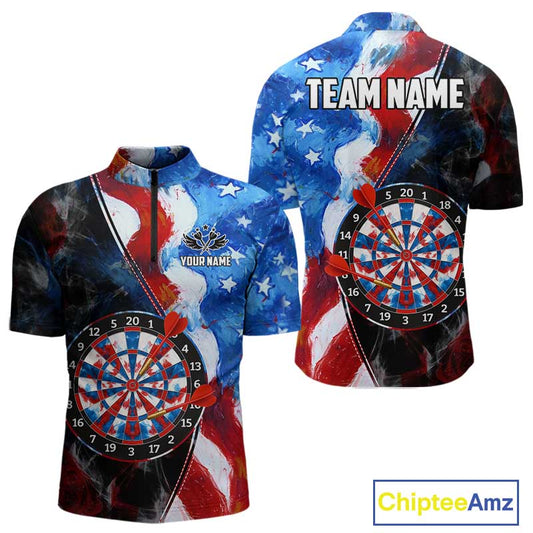 Personalized Watercolor American Flag Dart Shirts For Men Custom Patriotic Darts Team Jerseys TDM4192