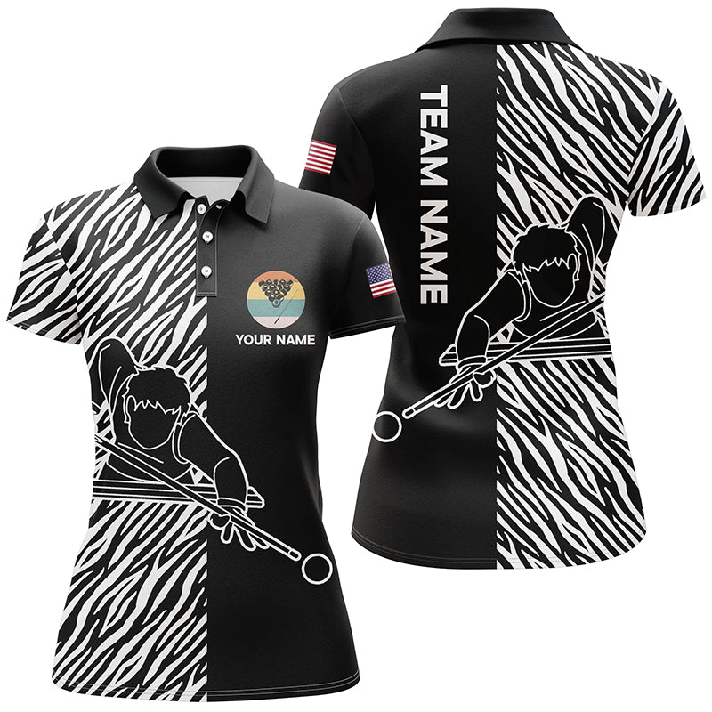 Personalized Billiard Player 3D All Over Print Zebra Pattern Billiard Polo Shirts For Women TDM0105