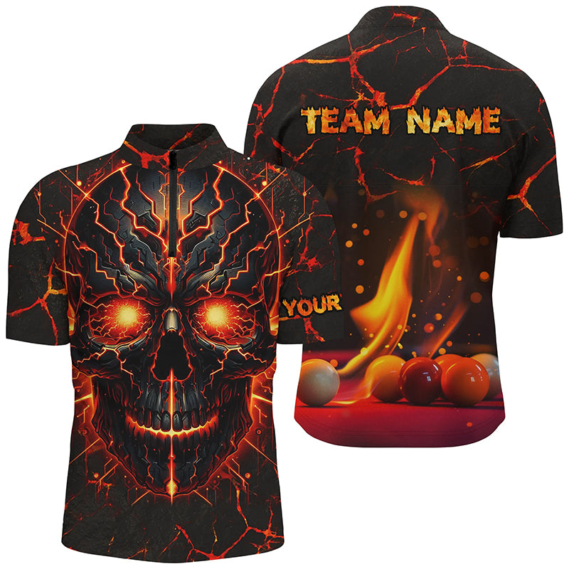 Personalized Orange Skull Billiard Shirts For Men Custom Fire Billiard Balls Team Jerseys Attire TDM1617