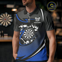 Load image into Gallery viewer, Funny Crack Dartboard Blue Darts Polo & Quarter Zip Custom Darts Shirt For Men Darts Team Jersey TDM5007