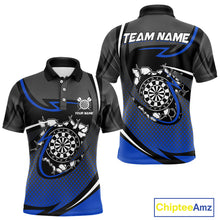 Load image into Gallery viewer, Funny Crack Dartboard Blue Darts Polo & Quarter Zip Custom Darts Shirt For Men Darts Team Jersey TDM5007