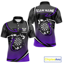 Load image into Gallery viewer, Funny Crack Dartboard Purple Darts Polo & Quarter Zip Custom Darts Shirt For Men Darts Team Jersey TDM5008