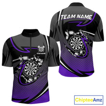 Load image into Gallery viewer, Funny Crack Dartboard Purple Darts Polo & Quarter Zip Custom Darts Shirt For Men Darts Team Jersey TDM5008