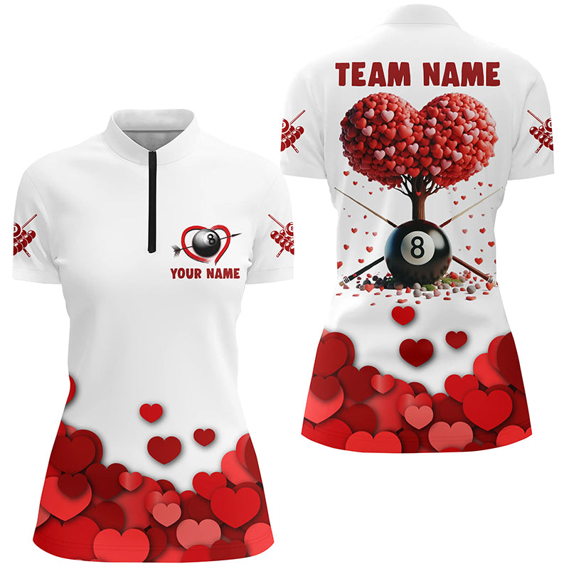 Valentine 8 Ball Pool With Red Hearts Tree Women Quarter-Zip, Custom Valentines Sport Shirts TDM0923