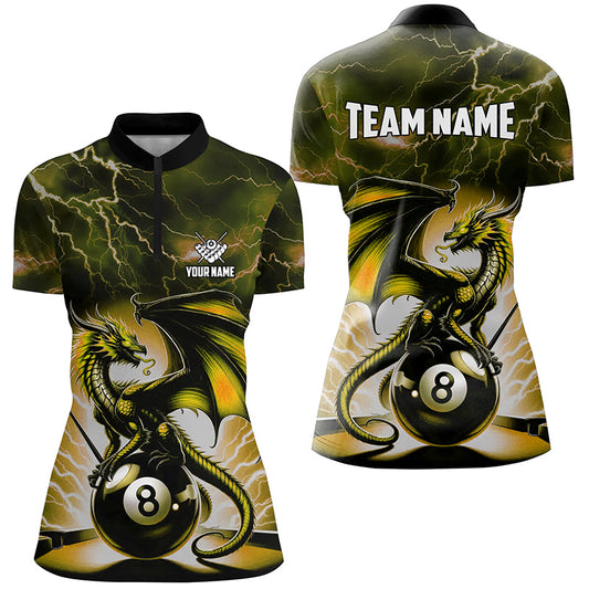 Lightning Thunder Dragon Custom Yellow 8 Ball Pool Shirts For Women, Billiard Team League Jerseys TDM2251