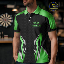 Load image into Gallery viewer, Black And Green Funny Crown Darts Shirt For Men Custom Darts Jerseys Team Polo & Quarter Zip TDM5017