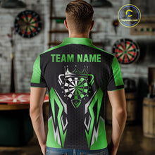 Load image into Gallery viewer, Black And Green Funny Crown Darts Shirt For Men Custom Darts Jerseys Team Polo & Quarter Zip TDM5017
