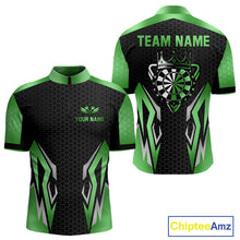 Load image into Gallery viewer, Black And Green Funny Crown Darts Shirt For Men Custom Darts Jerseys Team Polo & Quarter Zip TDM5017