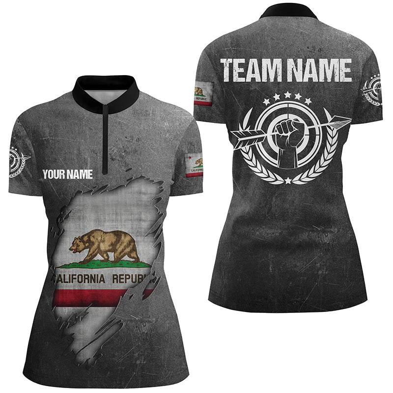 Custom Grunge California Archery Women Quarter-Zip Shirts, California Flag Shirts For Archer TDM0931