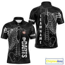 Load image into Gallery viewer, White Skeleton Custom Black Grunge Darts Polo & 1/4 Zip, Funny Dart Shirts For Men Dart Jerseys TDM3746