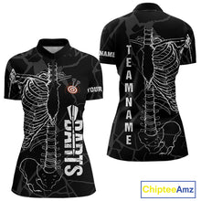Load image into Gallery viewer, White Skeleton Custom Black Grunge Darts Polo & 1/4 Zip, Funny Dart Shirts For Women Dart Jerseys TDM3746