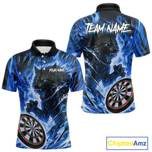 Load image into Gallery viewer, Blue Flaming Wolf Dartboard Jersey For Men Custom Darts League Team Shirt Polo & Quarter Zip TDM5023