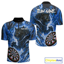 Load image into Gallery viewer, Blue Flaming Wolf Dartboard Jersey For Men Custom Darts League Team Shirt Polo & Quarter Zip TDM5023
