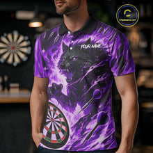 Load image into Gallery viewer, Purple Flaming Wolf Dartboard Jersey For Men Custom Darts League Team Shirt Polo & Quarter Zip TDM5024