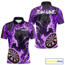 Load image into Gallery viewer, Purple Flaming Wolf Dartboard Jersey For Men Custom Darts League Team Shirt Polo & Quarter Zip TDM5024