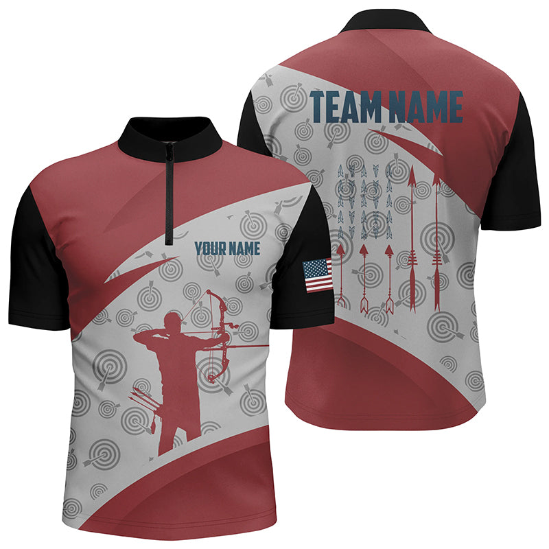 Personalized Archery Jerseys Red Silhouette Men Quarter-Zip Shirts Gifts For Archery Team TDM0605