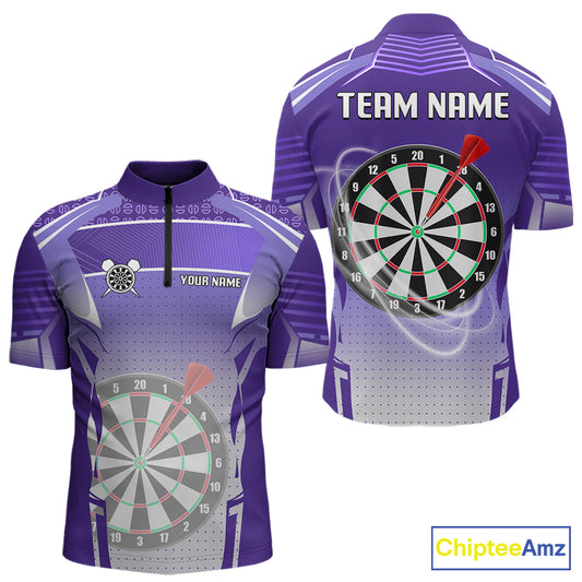 Purple Dartboard Lights Custom Darts Polo & Quarter Zip For Men, Personalized 3D Darts Team Jersey TDM5499