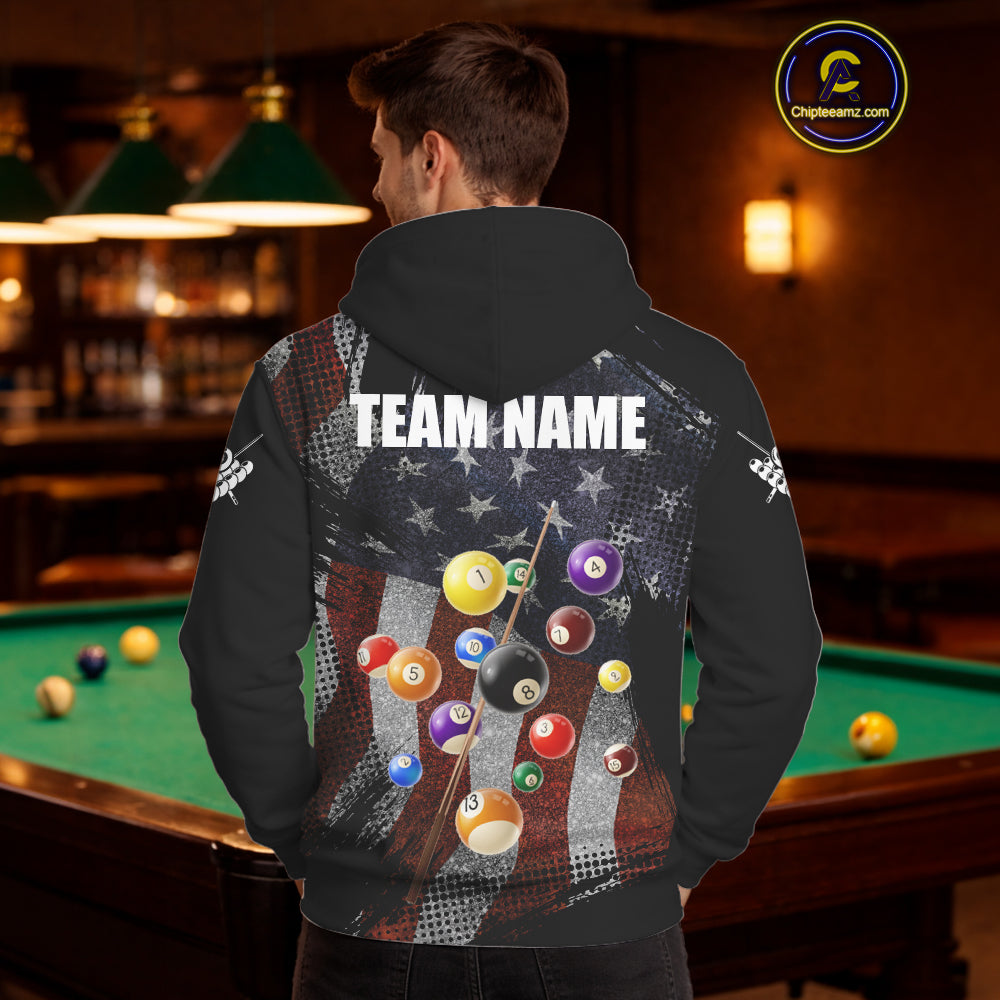 Retro American Flag Patriotic Billiard Hoodie For Men Women Custom 8 Ball Hoodie Pool Team Jersey TDM3256