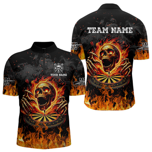 3D Fire Skull Flame Dartboard Short Sleeves Polo & Quarter-Zip Shirts Custom Darts Shirts For Men TDM2280