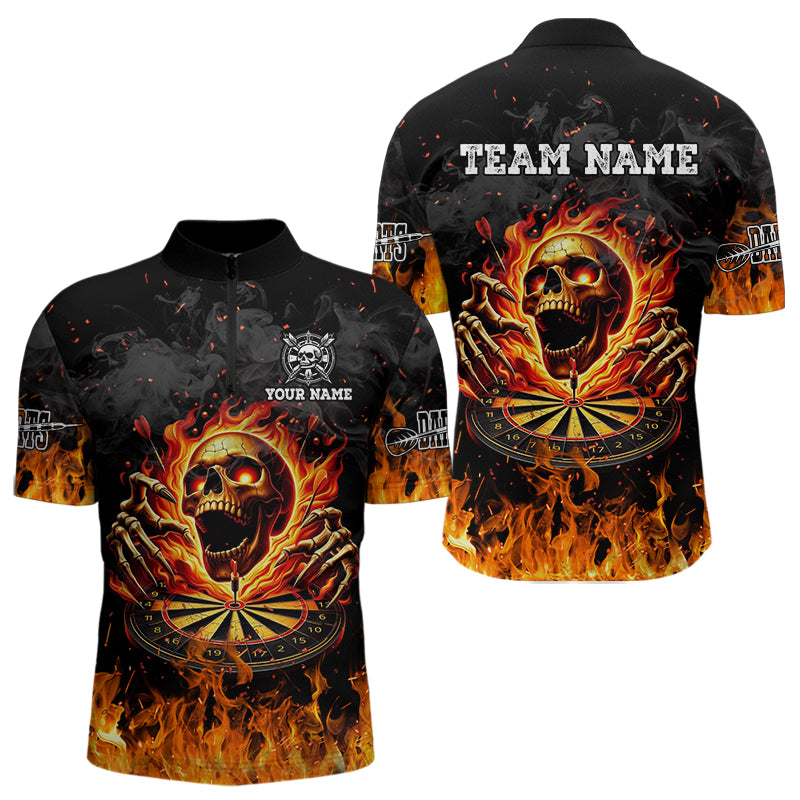 3D Fire Skull Flame Dartboard Short Sleeves Polo & Quarter-Zip Shirts Custom Darts Shirts For Men TDM2280