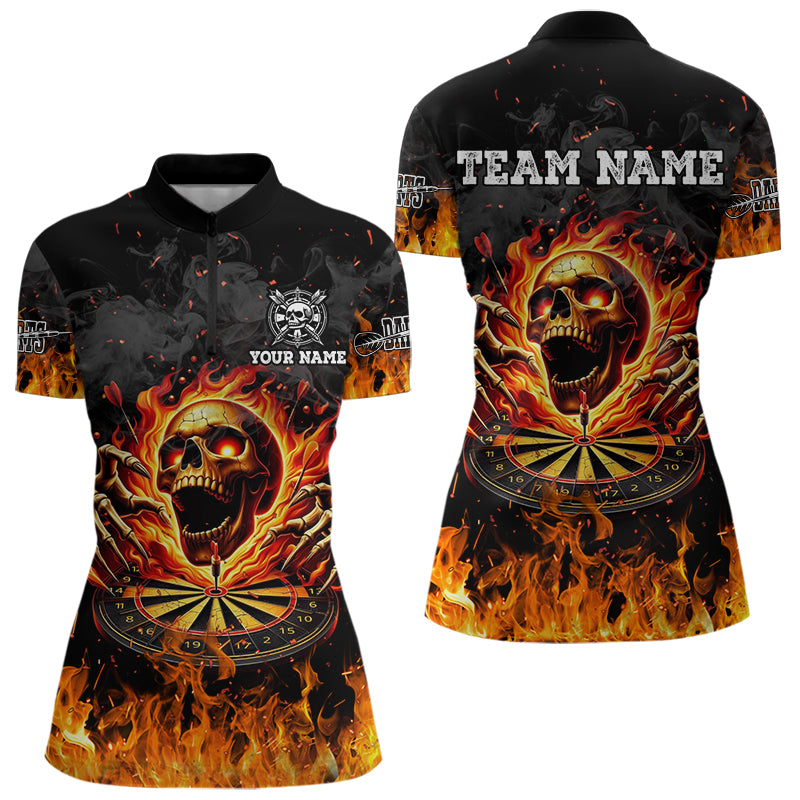 3D Fire Skull Flame Dartboard Short Sleeves Polo & Quarter-Zip Shirts Custom Darts Shirts For Women TDM2280