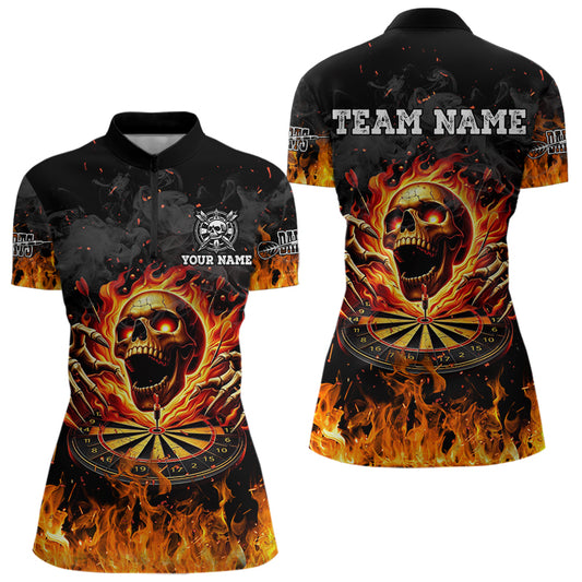 3D Fire Skull Flame Dartboard Short Sleeves Polo & Quarter-Zip Shirts Custom Darts Shirts For Women TDM2280