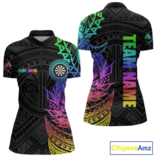 Personalized Rainbow Tribal Darts Polo & Quarter Zip Custom Darts Shirt For Women Darts Team Jersey TDM4827
