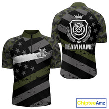 Load image into Gallery viewer, Green Military Camo US Flag Darts Jersey For Men Custom Grunge Darts Shirt Team Polo & Quarter Zip TDM5033