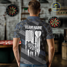 Load image into Gallery viewer, Blue Camo American Flag Darts Shirt For Men Custom Patriotic Darts Jersey Team Polo & 1/4 Zip TDM5034