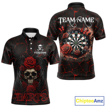 Load image into Gallery viewer, Personalized Skull And Roses Gothic Darts Shirt For Men Custom Red Dart Jersey Team Polo & 1/4 Zip TDM5041