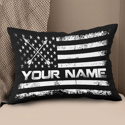Custom Black White Vintage US Flag Archey Pillow, Patriotic Throw Pillow TDM0776