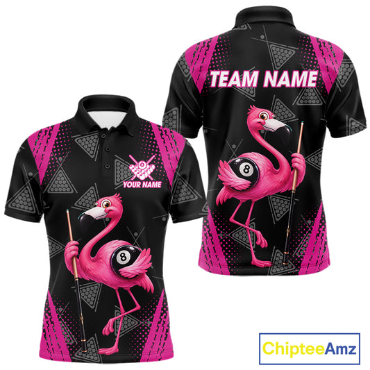 Funny Pink Flamingo 8 Ball Billiard Pool Shirts For Men Custom Billiard Team Jersey Polo, 1/4 Zip TDM7586