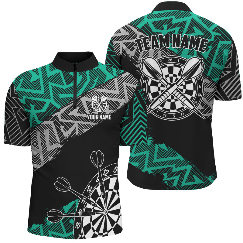Custom Darts Shirts For Men Personalized Zig-Zag Pattern Dart Jerseys, Cool Dart Shirts |Turquoise TDM2792