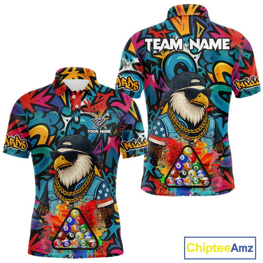 Funny Eagle Colorful Graffiti 8 Ball Billiard Shirt For Men Custom Billiard Jersey Pool Team Shirt TDM5782