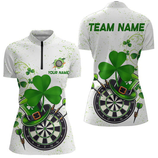 Luckiest Green Shamrock White Grunge Dart Shirts For Women Custom St Patrick Day Dart Team Jerseys TDM3478