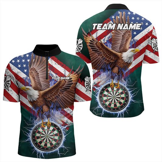 Personalized American Flag Eagle Dart Shirts For Men Custom Dart Board Lightning Dart Jerseys TDM3288
