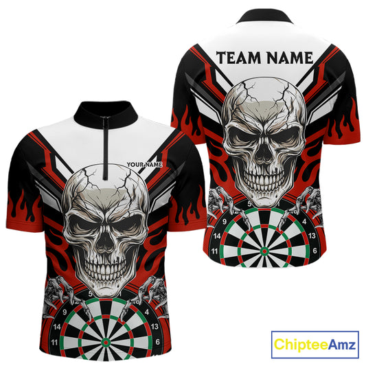Personalized Skull Darts Polo & Quarter Zip Custom Darts Shirt For Men, Darts Team Jersey |Red TDM5535