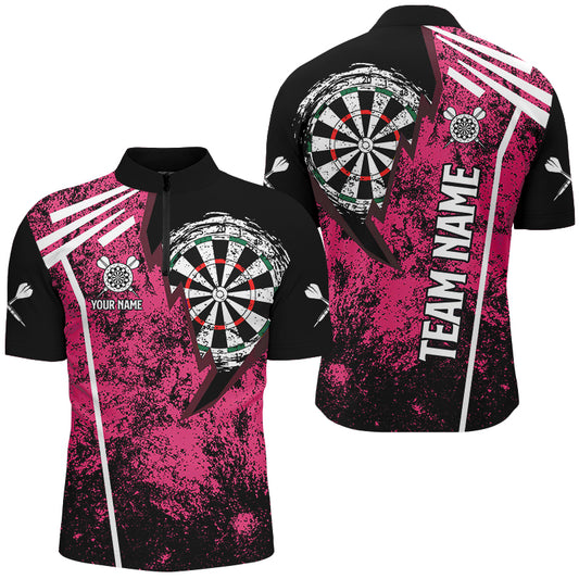 Personalized Grunge Men Darts Polo & Quarter Zip Shirts Custom Retro Darts Team Jerseys | Pink TDM2567