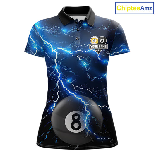 Blue Lightning Thunder 8 Ball & 9 Ball Billiard Jersey For Women Custom Pool Team Shirts Polo, 1/4 Zip TDM7639