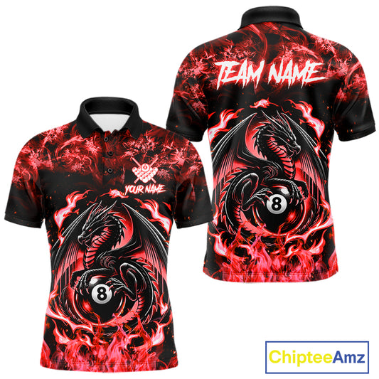 Black And Red Flaming Dragon 8 Ball Billiard Pool Shirt For Men Custom Billiard League Team Jersey TDM7645