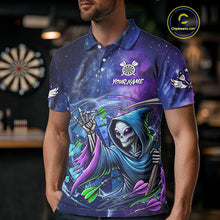 Load image into Gallery viewer, Funny Blue Purple Galaxy Alien Dart Shirts For Men Custom Glowing Dart Jersey Team Polo & 1/4 Zip TDM5075
