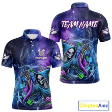 Load image into Gallery viewer, Funny Blue Purple Galaxy Alien Dart Shirts For Men Custom Glowing Dart Jersey Team Polo & 1/4 Zip TDM5075