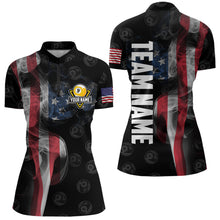 Load image into Gallery viewer, Personalized Vintage Smoke US Flag Billiard Shirts For Women, 9 Ball Pool Patriotic Billiard Jerseys TDM3633